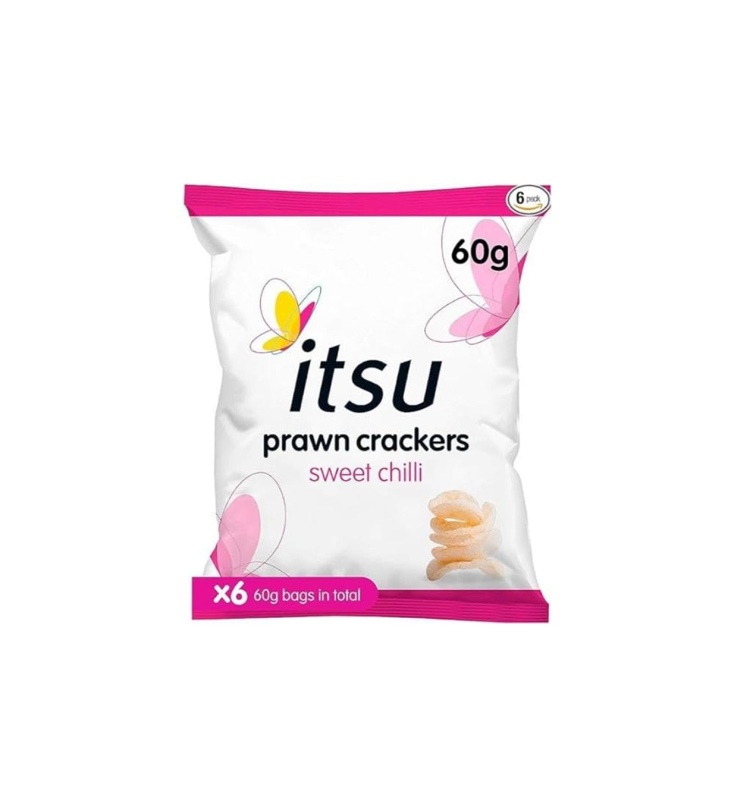Itsu Sweet Chilli Prawn Crackers + Itsu Peking Duck Prawn Crackers + Itsu Sea Salt Flavour Seaweed Thins + Itsu Milk chocolate Rice Cakes - Buy Online on GoSupps.com