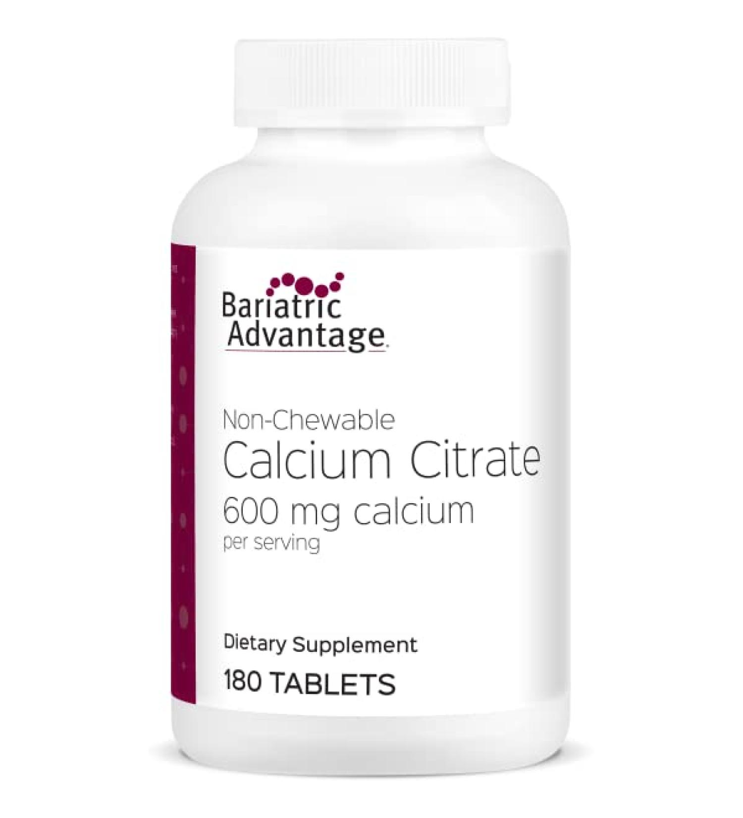Bariatric Advantage Non Chewable Calcium Citrate for Bariatric Surgery Patients 600 mg Calcium Per Serving with Vitamin D3 to Increase Absorption - 180 Tablets