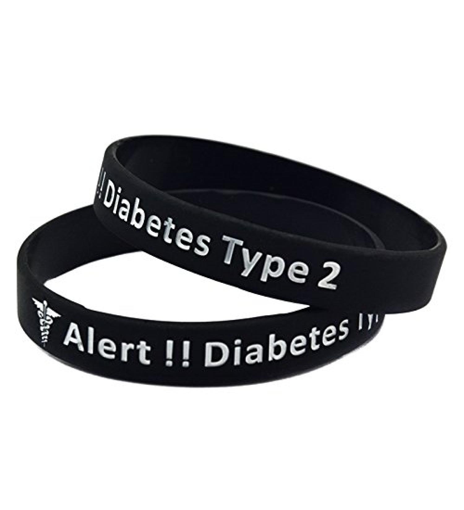 Type 2 Diabetes Bracelet Insulin Dependent Medical Alert - Black Blue Pink Yellow Red (Black)