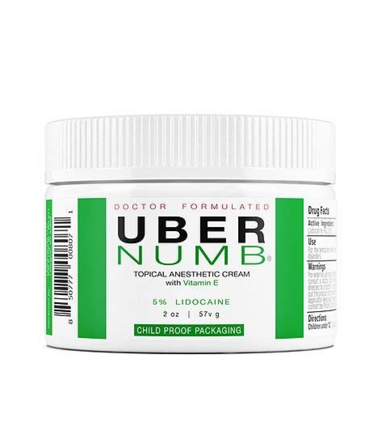 Uber Numb 5 Lidocaine Topical Numbing Cream - Maximum Strength Pain Relief 2 oz - Vitamin E and Allantoin Infused Anesthetic Cream - CR 2 Ounce Pack of 1 - Buy Online on GoSupps.com