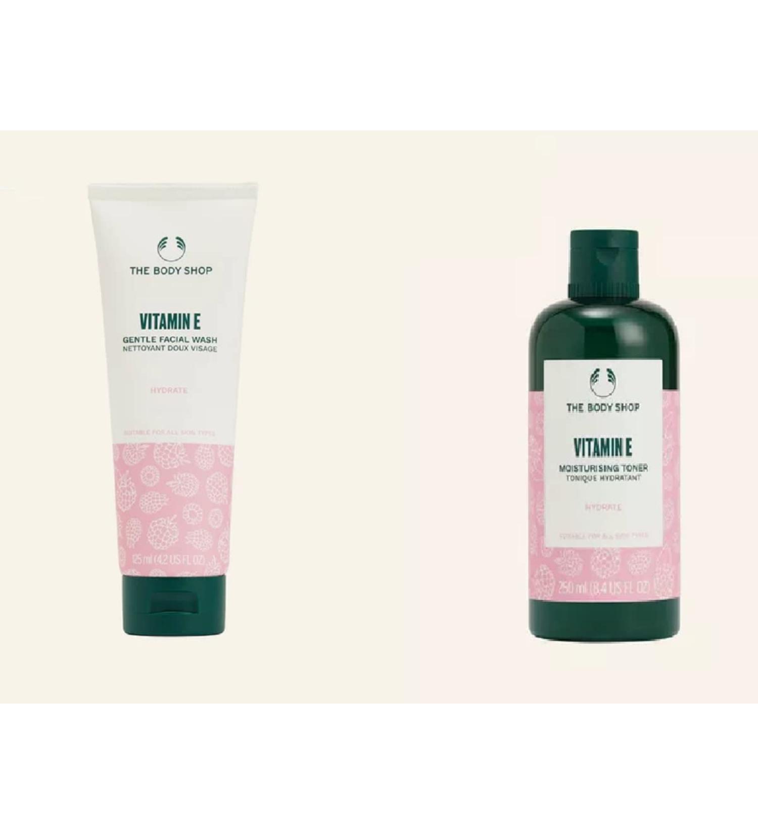 The Body Shop Vitamin E Hydrating Toner 250ml Gentle Wash 125ml Set moisturising - Buy Online on GoSupps.com