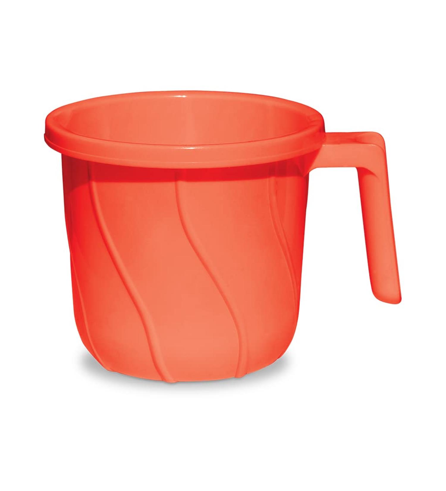 VAKRATUNDA KITCHENWARES Premium BPA Free Plastic Mugs for Bathroom, Bath Mug, Stripes Design Bathing Mugs Dabba Camping Mug, 50 Ounce Capacity (Red, 1) Red 1