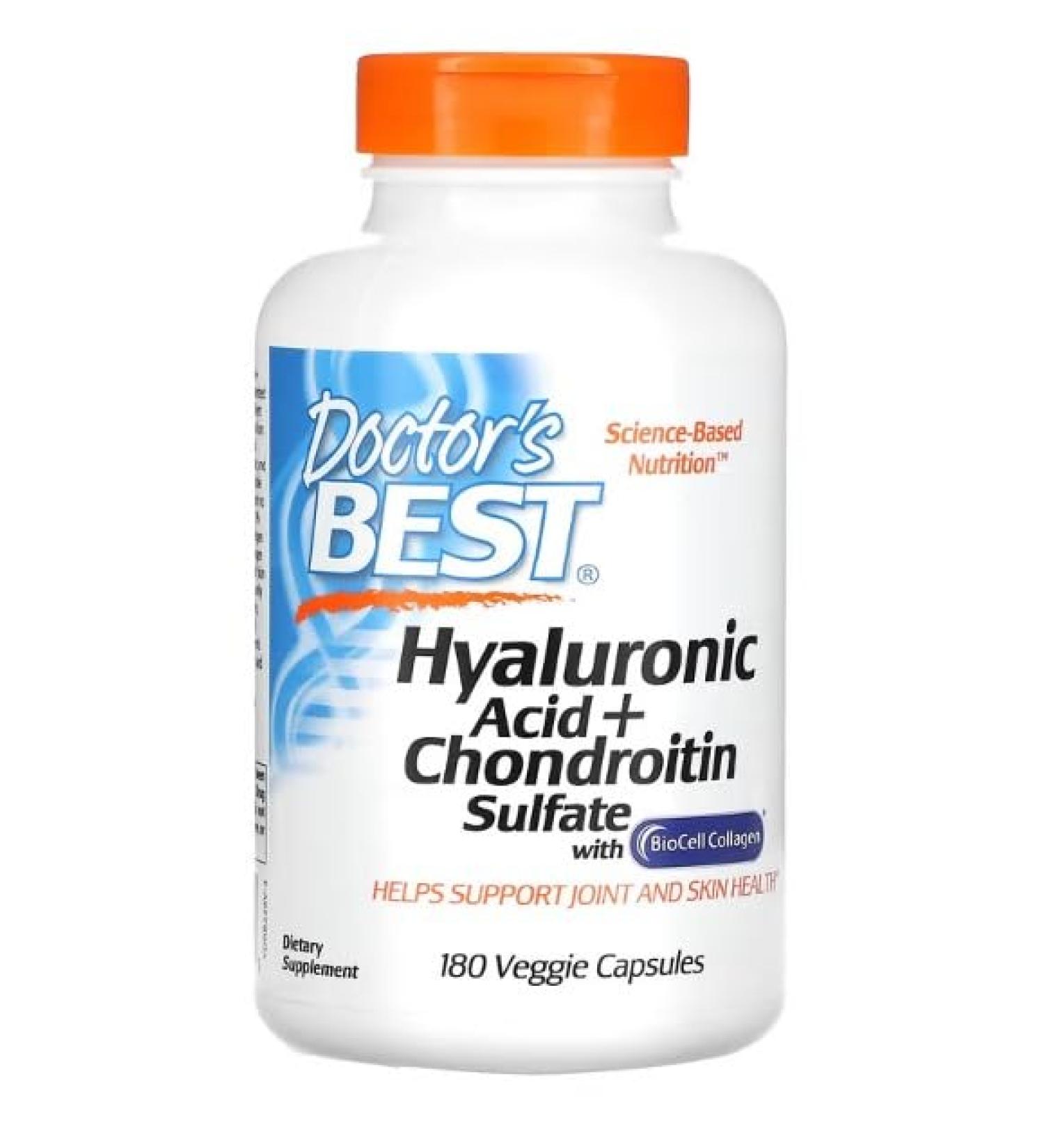Doctor's Best Hyaluronic Acid & Chondroitin Sulfate with BioCell Collagen - Joint & Skin Support - 180 Capsules - Buy Online on GoSupps.com