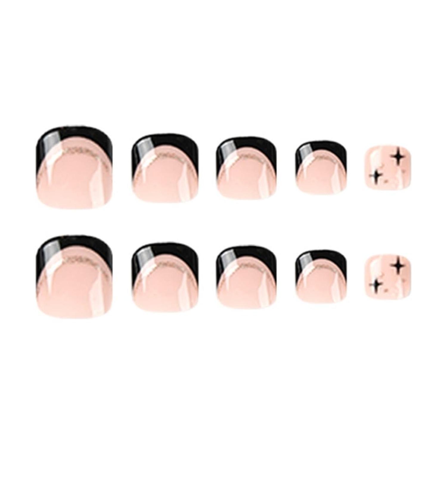 Black Artificial Toenails French Tips Press on Toenails-Shiny Toenail Art Decorations Short Full Cover Toenails for Girl - Buy Online on GoSupps.com
