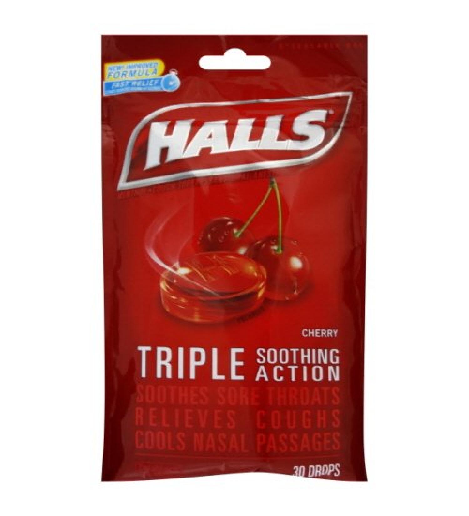 Halls Triple Action Soothing Cough Drops - Cherry 40 Ct