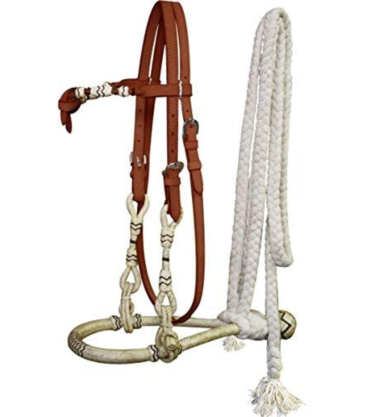 Showman Leather Futurity Knot Rawhide Core Show Bosal w/Cotton Mecate Reins Medium Leather