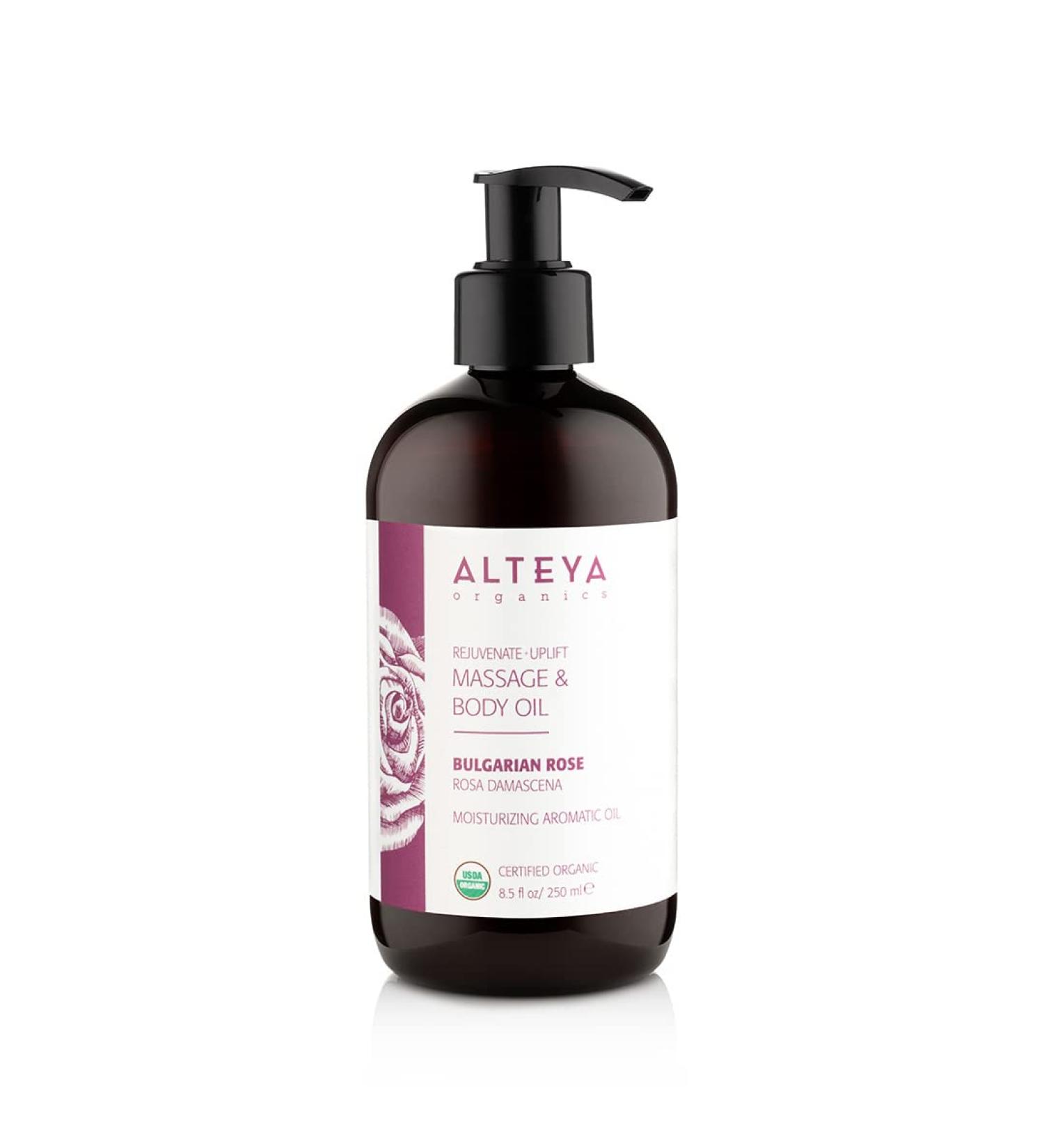 Alteya Organic Bulgarian Rose Massage & Body Oil - USDA Certified Natural Rejuvenating Aromatic Oil - 8.5 Fl Oz - Buy Online on GoSupps.com