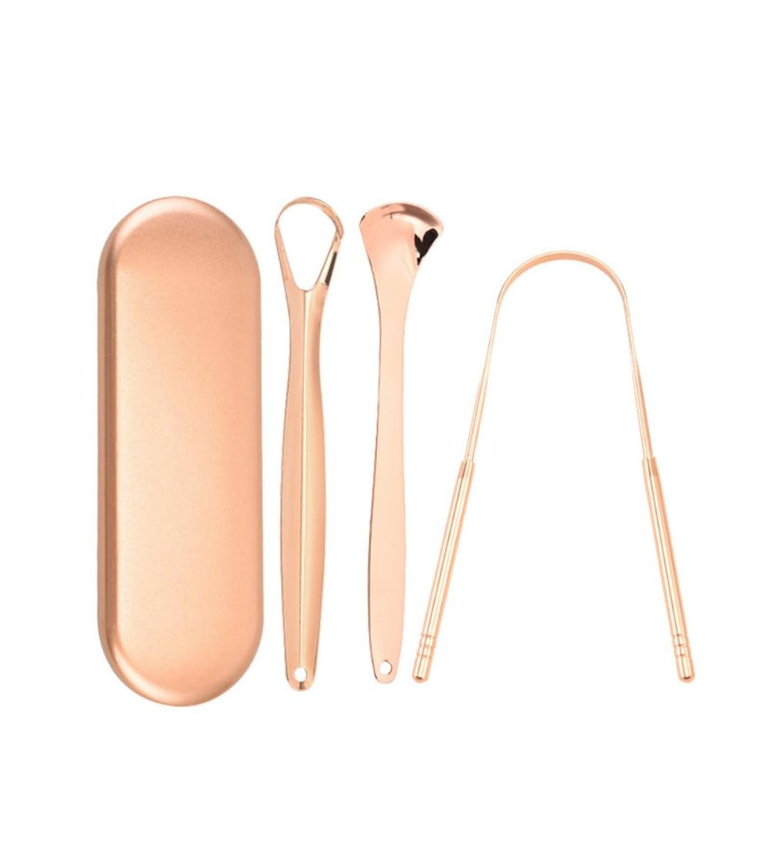 Buy Tongue Scraper Set | Fight Bad Breath & Enhance Oral Care | Fresh Breath Travel Essentials in Rose Gold - Buy Online on GoSupps.com