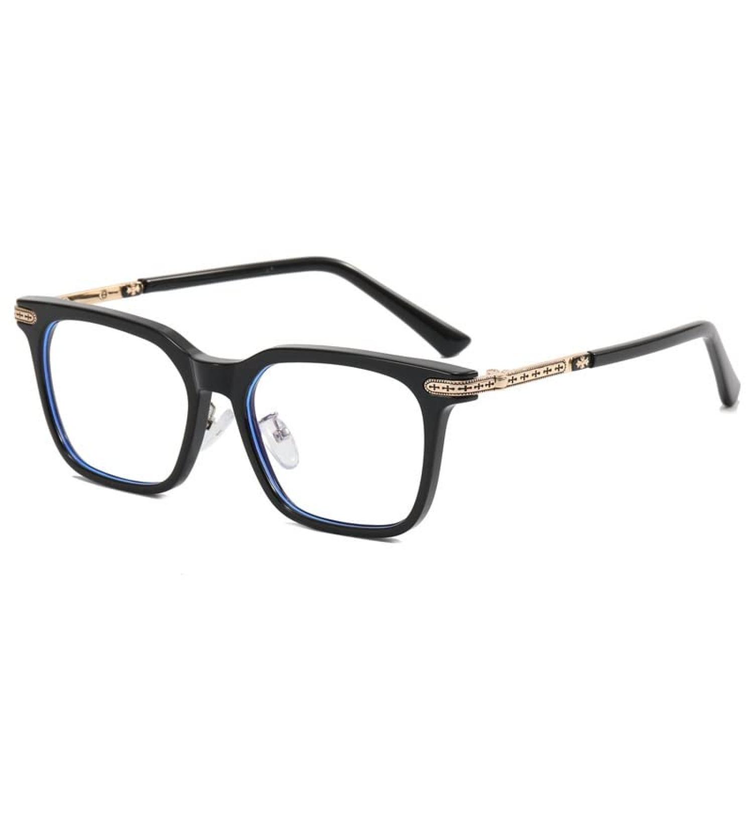 Shop Anti Glare Large Computer Readers - HD Square Reading Glasses for Men & Women +150 - Stylish Black-Golden Eyewear - Buy Online on GoSupps.com