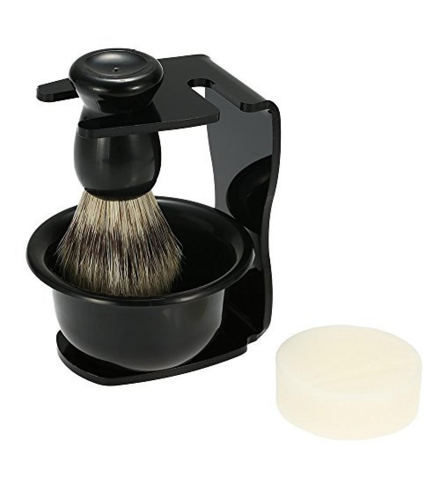 Anself 4pcs Men Shaving Set, Badger Hair Brush, Shaving Razor Holder Stand, Soap Bowl, Shaving Soap
