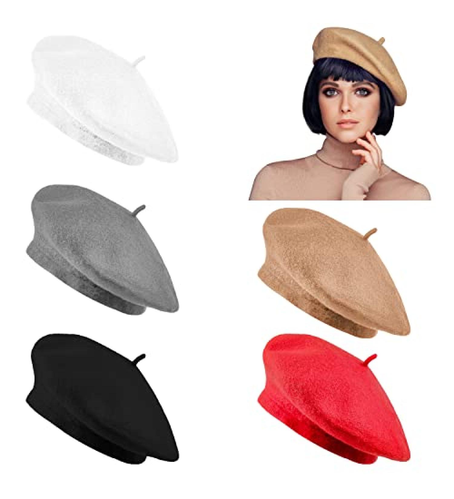 Jolbndcv 6PCS Wool French Beret Hat Set - Fashionable Winter Outdoor Beanie Hats for Women in White, Gray, Black, Red, and Khaki - Buy Online on GoSupps.com