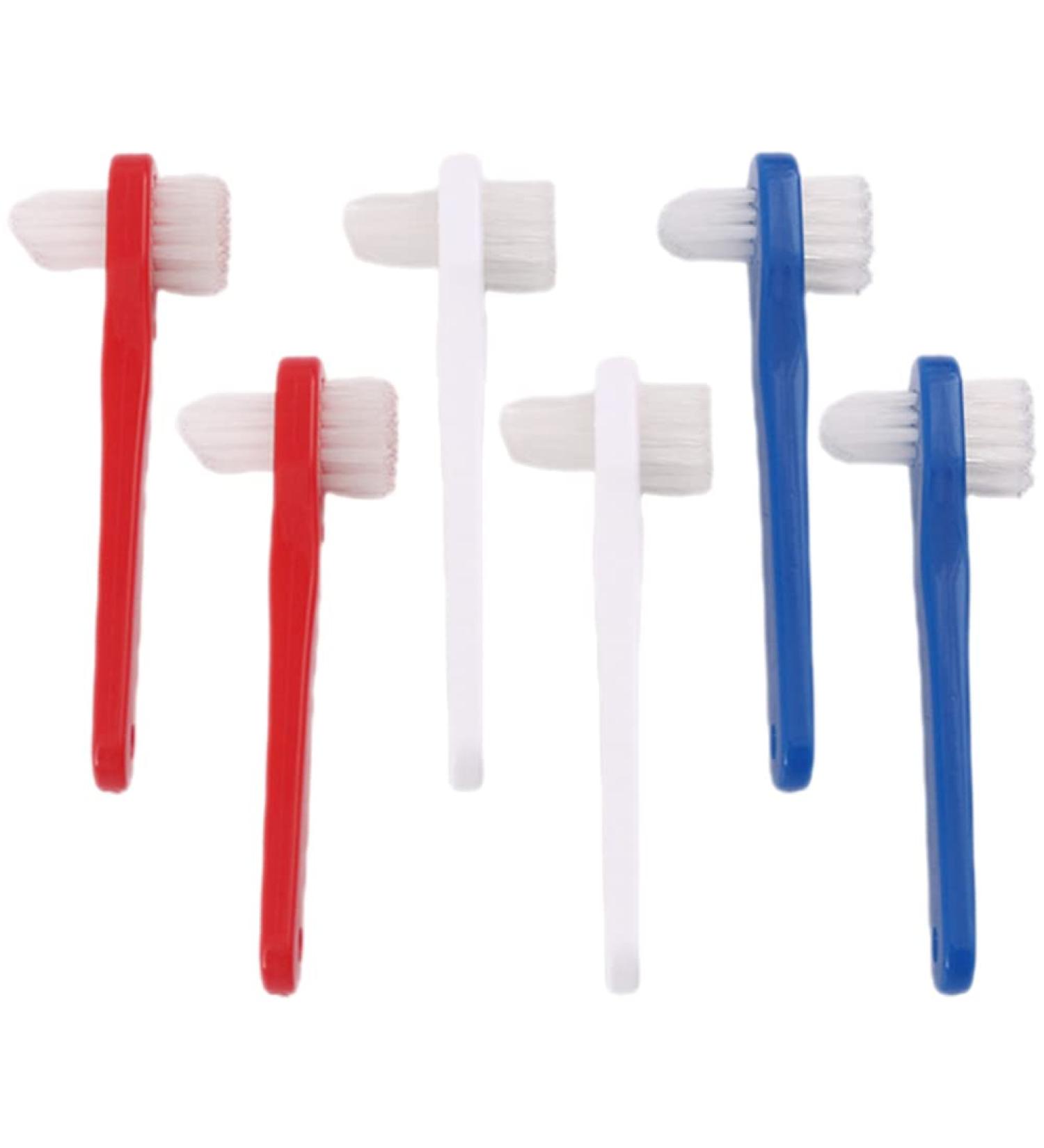 COHEALI 6Pcs Denture Brush Dual Head Toothbrushes - Hard Denture Cleaning Tool for False Teeth, Blue/Red/White - Buy Online on GoSupps.com