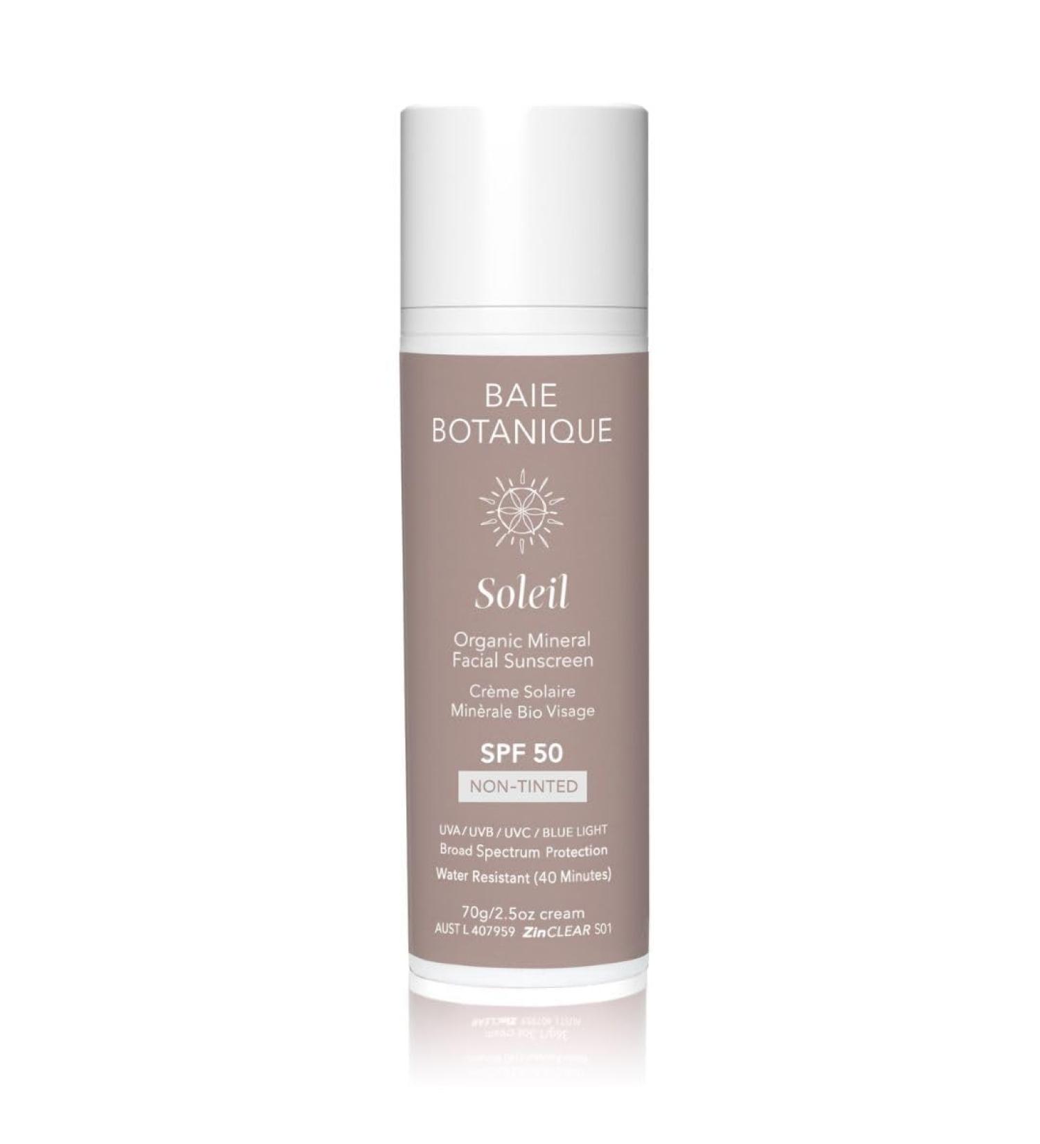 Buy Baie Botanique Soleil Organic Facial Sunscreen SPF 50 - Chemical Free Natural Vegan No White Cast Hyaluronic Acid & Vitamin C Non-Toxic UVA/UVB Protection - 70g - Buy Online on GoSupps.com
