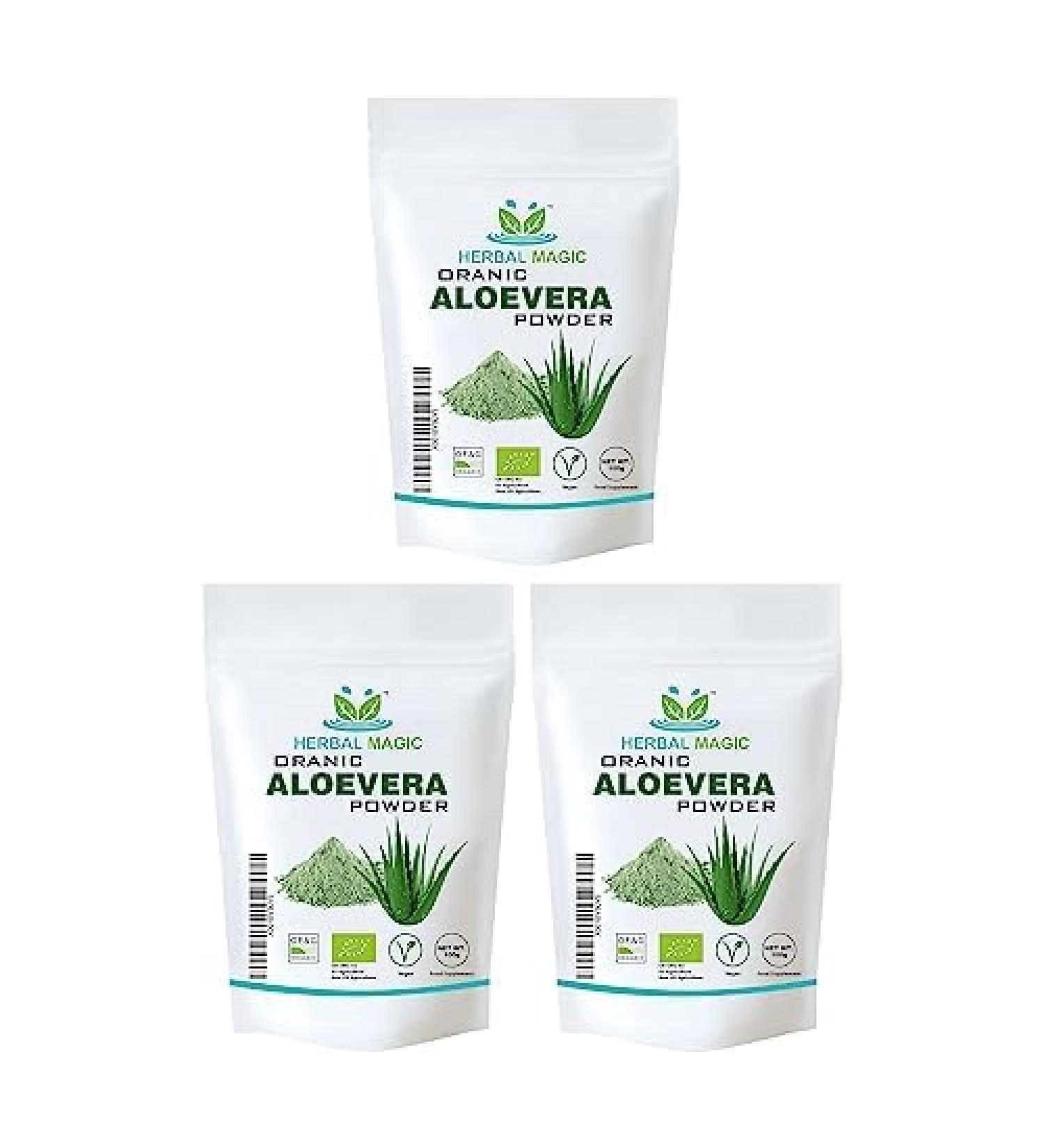 Herbal Magic's Organic Aloe Vera Powder Natural Face Hair Mask Sparkle your smoothies shakes baking Premium Quality -100gm (Pack of 3) 100.00 g (Pack of 3) - Buy Online on GoSupps.com