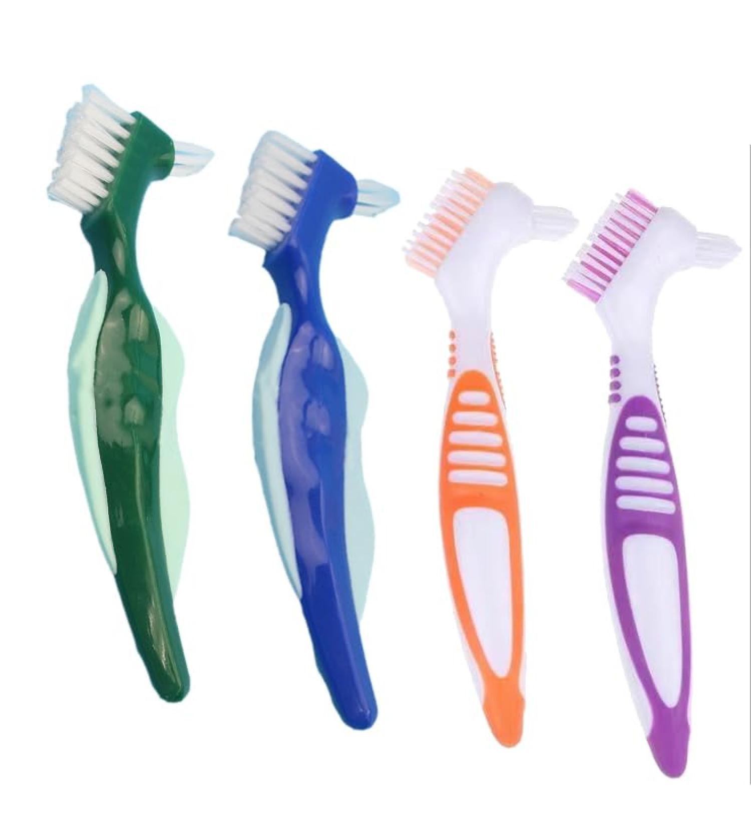 PMELCXD 4-Part Toothbrush & Prosthesis Set | High-Quality Cleaning Ergonomic Design Multi-Layered Bristles - Purple Orange Green Blue - Buy Online on GoSupps.com