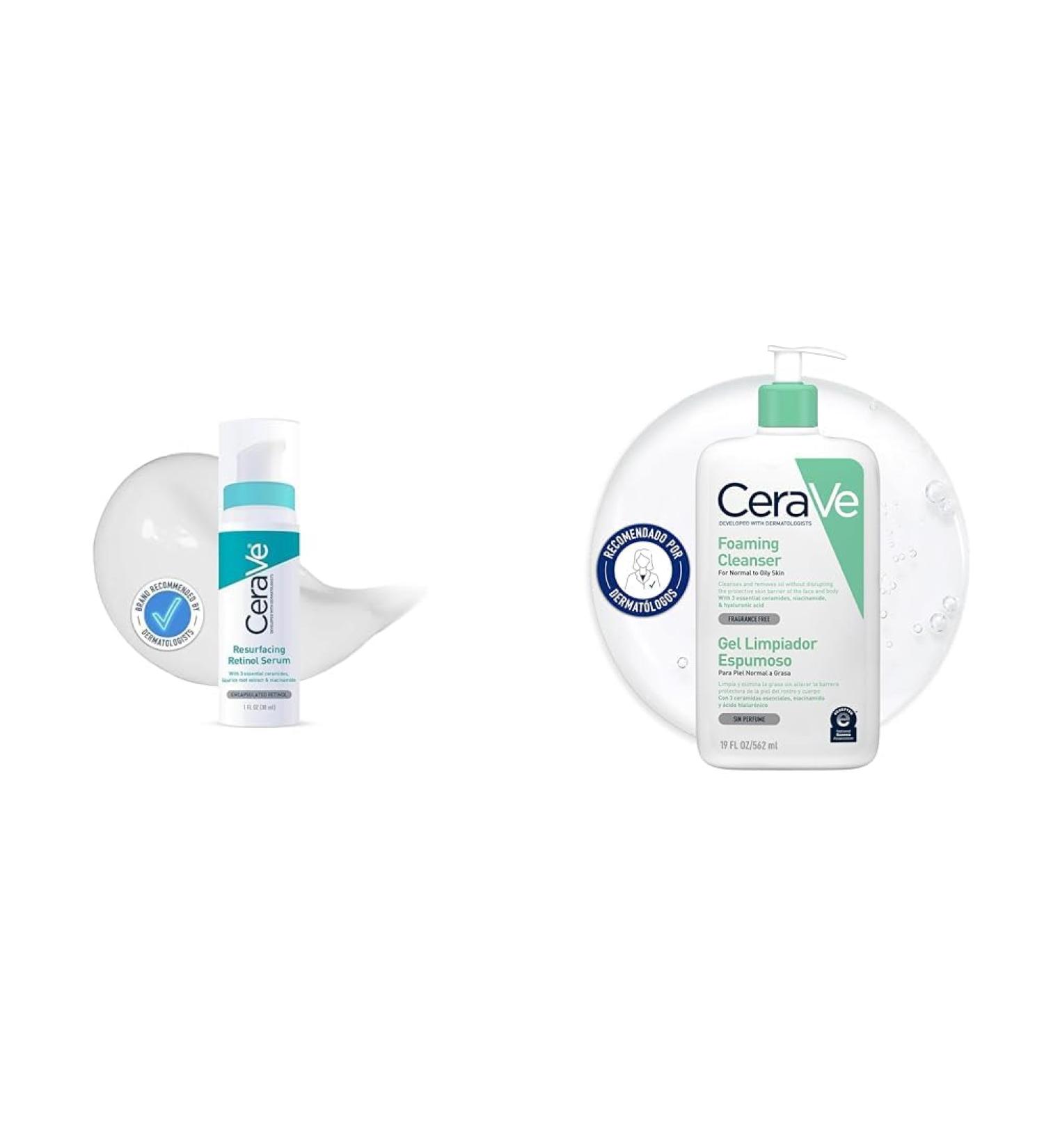CeraVe CeraVe: Anti-Mark Retinol Serum for Acne Marks & PIH with Ceramides (30ml) + Foaming Gel for Normal to Oily Skin with Hyaluronic Acid (562ml)