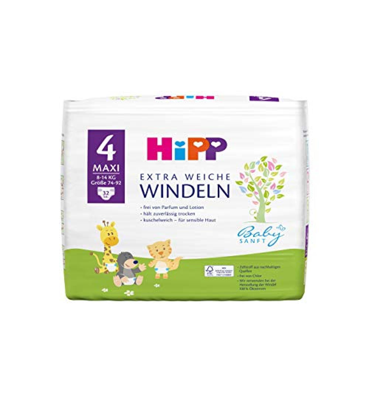 Hipp Babysanft Maxi 4 Diapers (8-14kg Size 74-92) - Bulk Pack of 3x32 Pieces - International Shipping Available - Buy Online on GoSupps.com