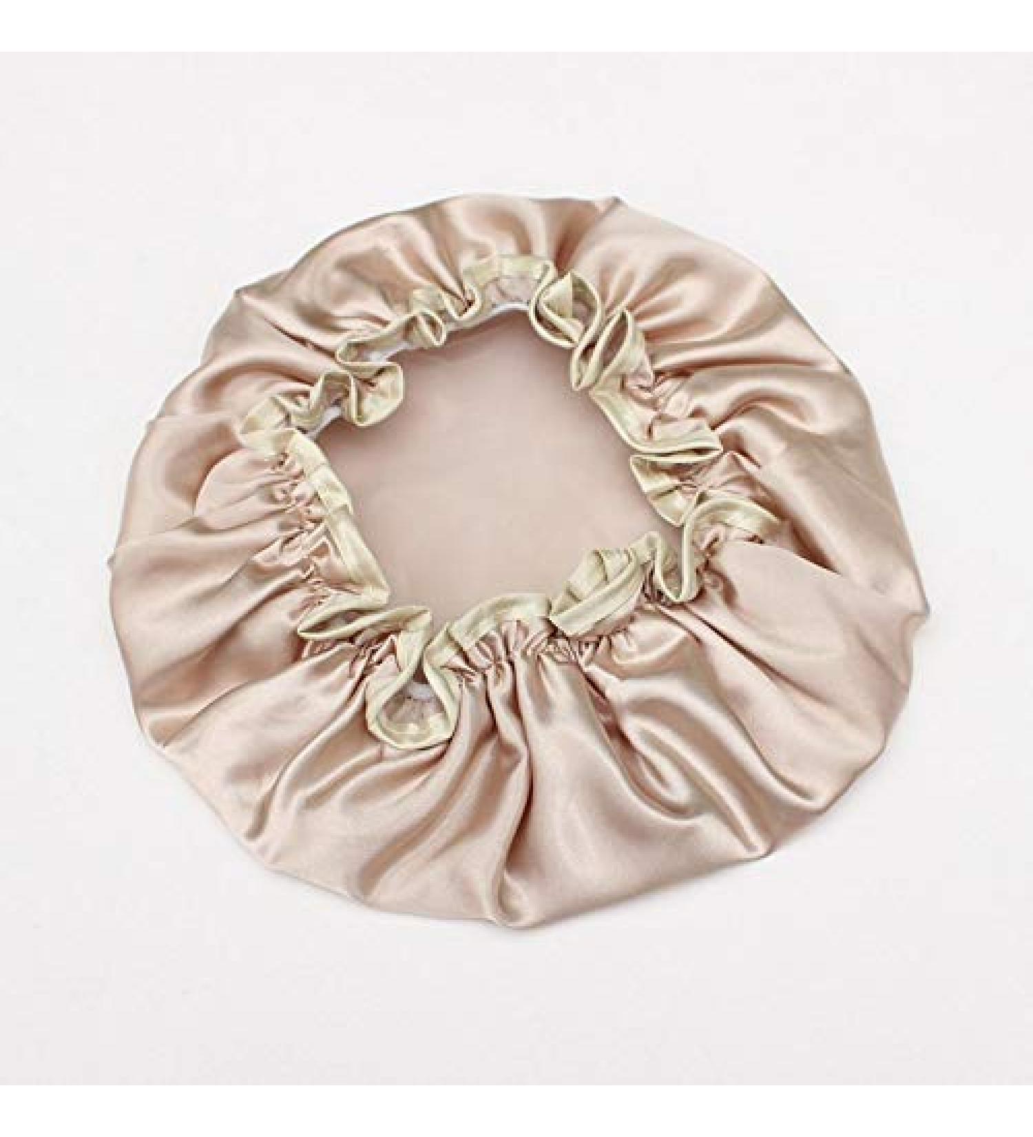 Double Waterproof Satin Shower Cap for Women - Black/Pink - Ideal for Home and Hotel Use - Resistant to Water and Hair - Bulk Packaged - Buy Online on GoSupps.com