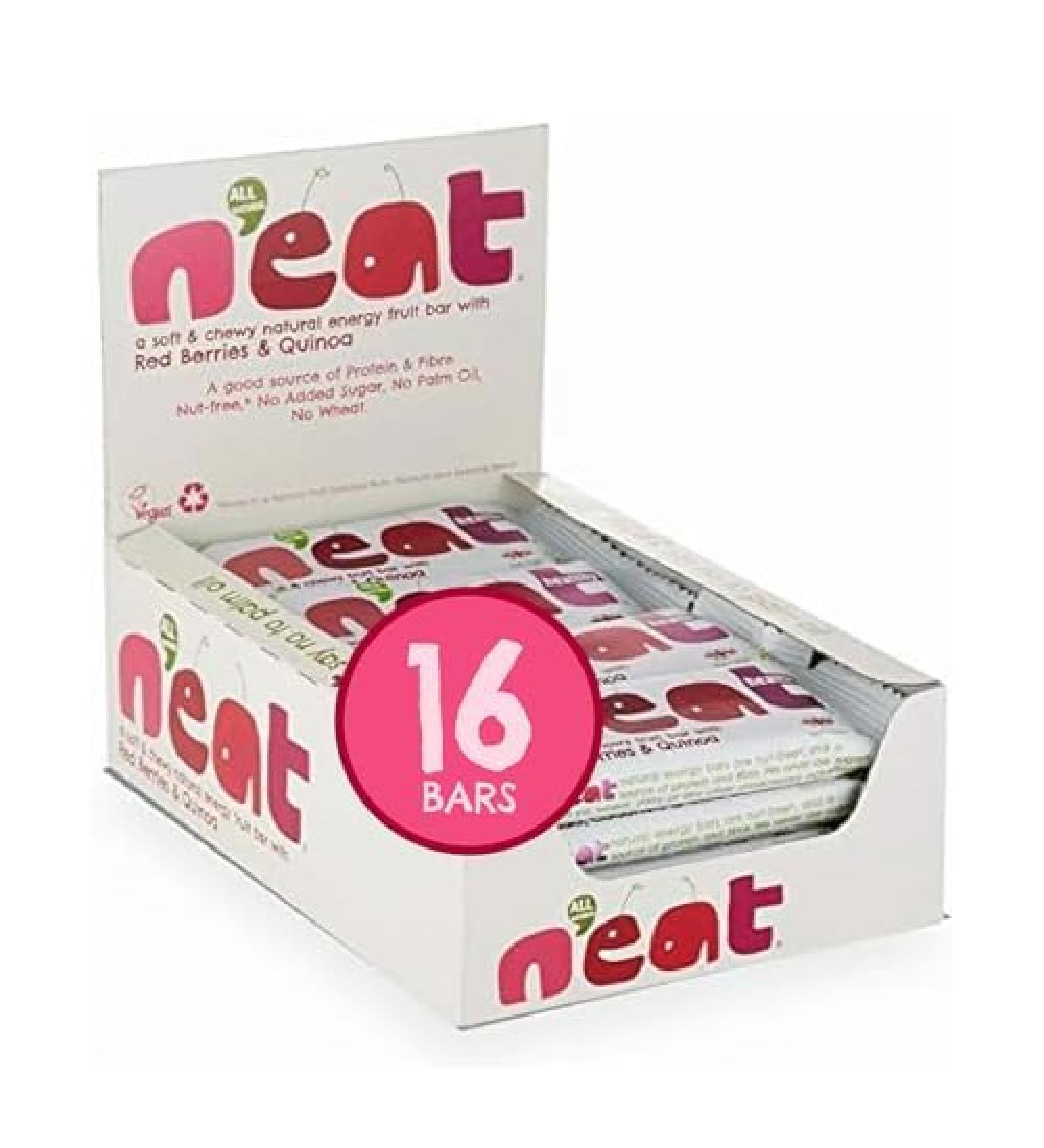 First Quality Foods Neat Natural energy bars Redcurrants and quinoa 16x45g Healthy bars for adults and children Palm oilfree lowcalorie 100 vegan Bursting with natural energy - Buy Online on GoSupps.com