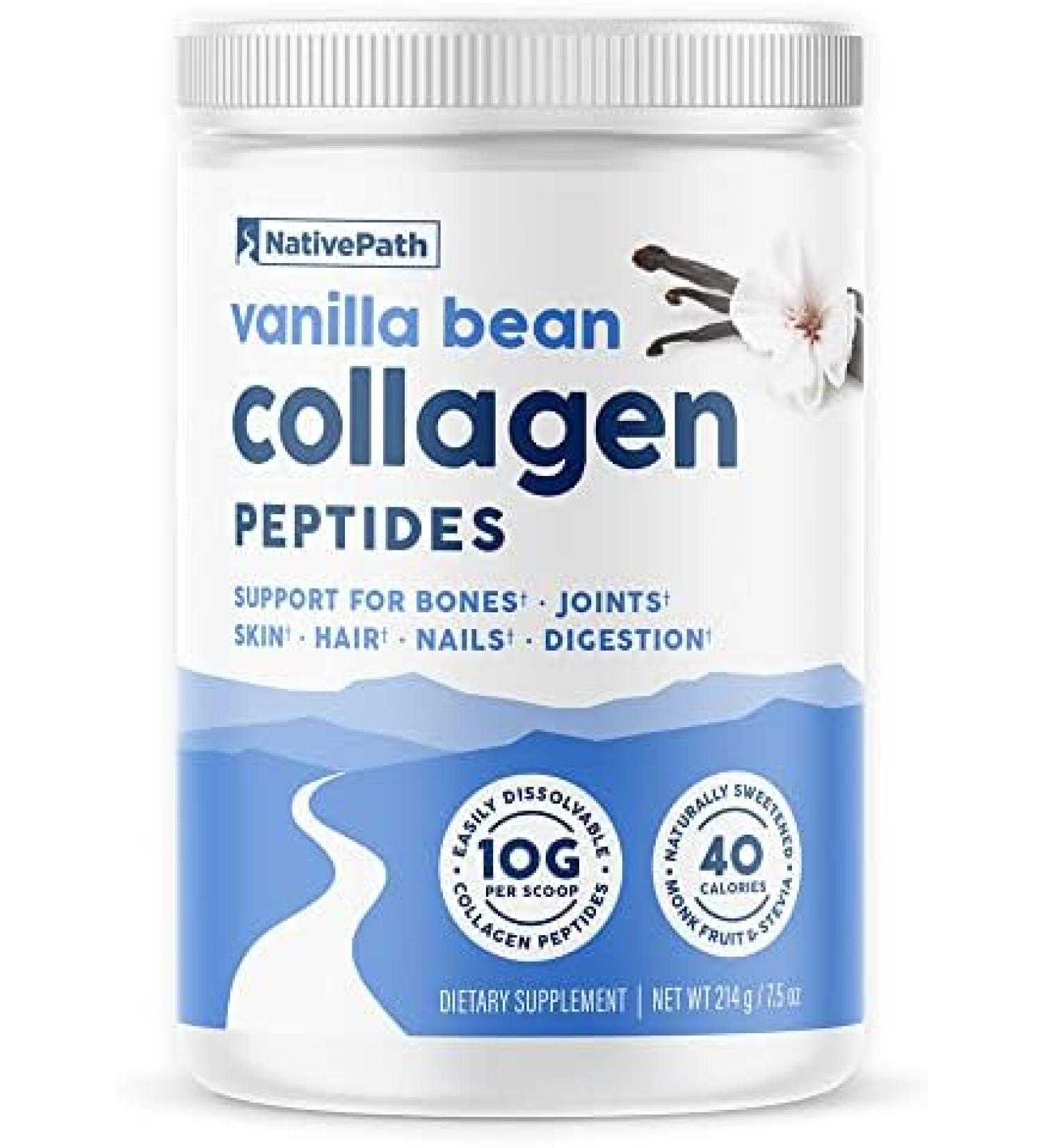 NativePath Collagen Peptides - Hydrolyzed Type 1 & 3 Protein Powder for Hair Skin Nails Bones Joints Digestion - Vanilla Bean 228g - Buy Online on GoSupps.com