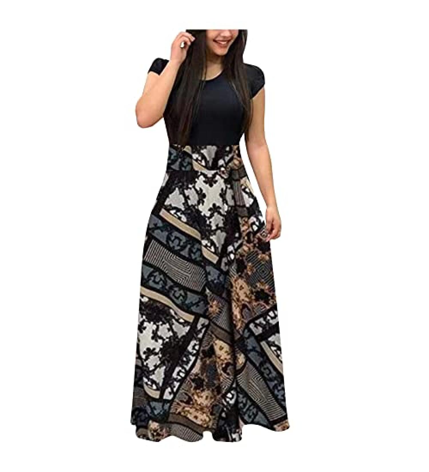 JMMSlmax Boho Beach Dress Women Plus Size Floral Print Short Sleeve Sundress Vintage Formal 05-black Small - Buy Online on GoSupps.com