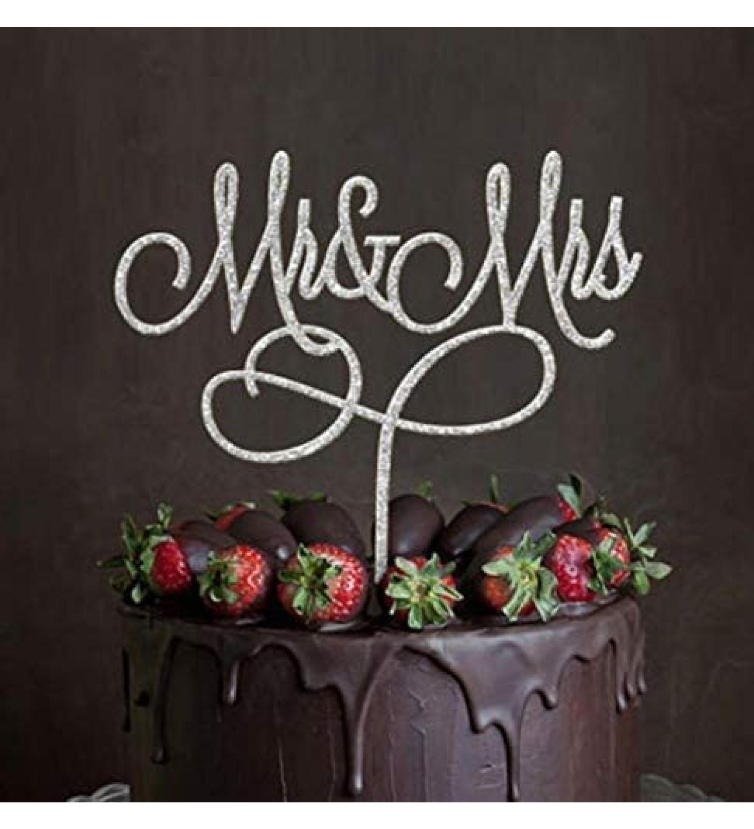 Mr and Mrs Cake Topper Acrylic Silver Wedding Cake Topper Party Cake Decoration - Buy Online on GoSupps.com