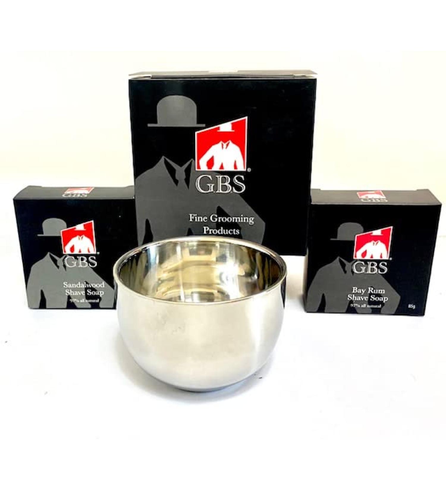 G.B.S Mens All-Natural Shaving Soap Set - Sandalwood & Bay Rum, Stainless Steel Bowl, 3 oz each - Create the Perfect Wet Shaving Routine - Buy Online on GoSupps.com