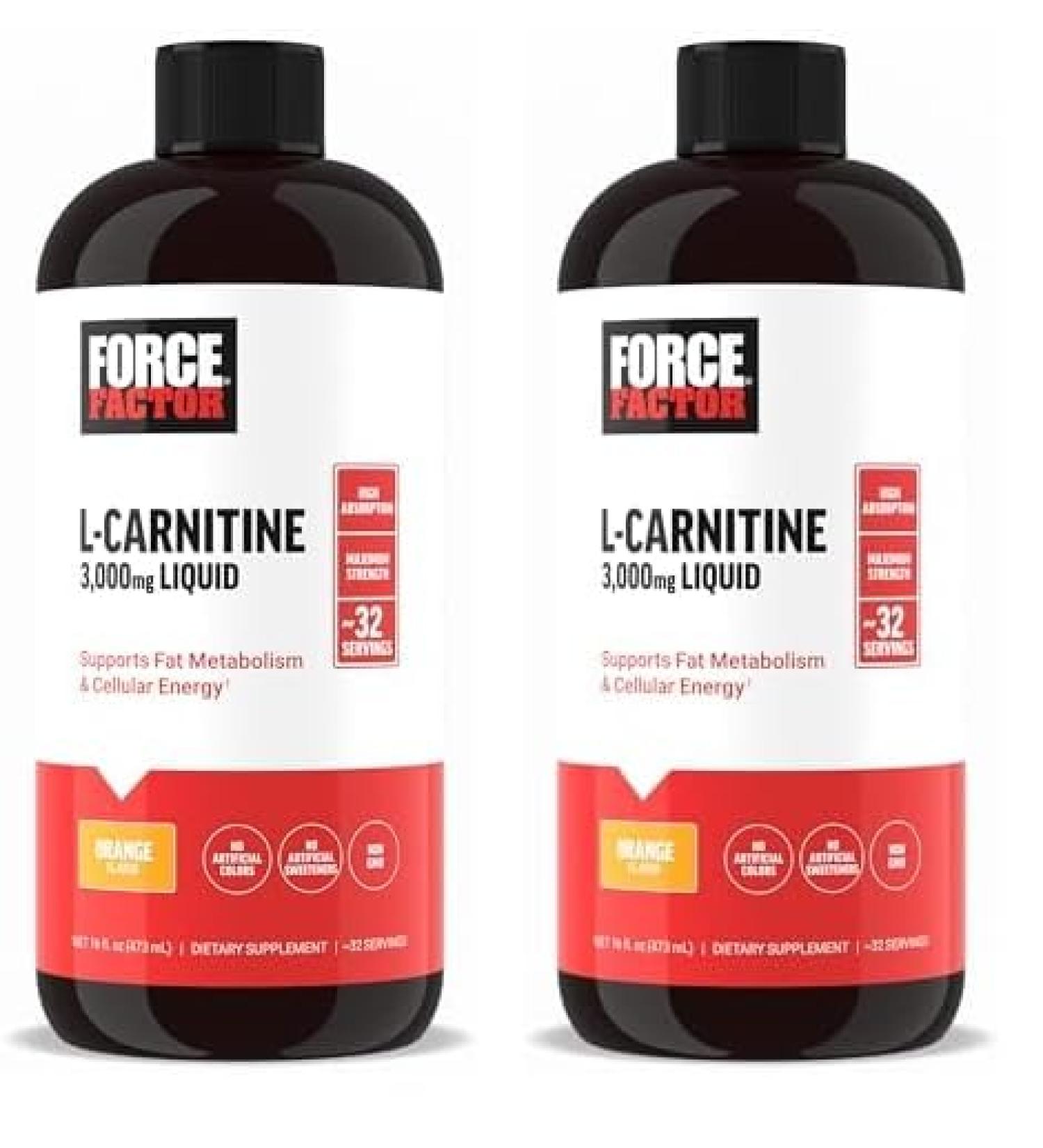 Force Factor L-Carnitine Supplement 3000 mg - Liquid Fat Burner Muscle Recovery Non-GMO Orange Flavor 16 Oz - Buy Online on GoSupps.com