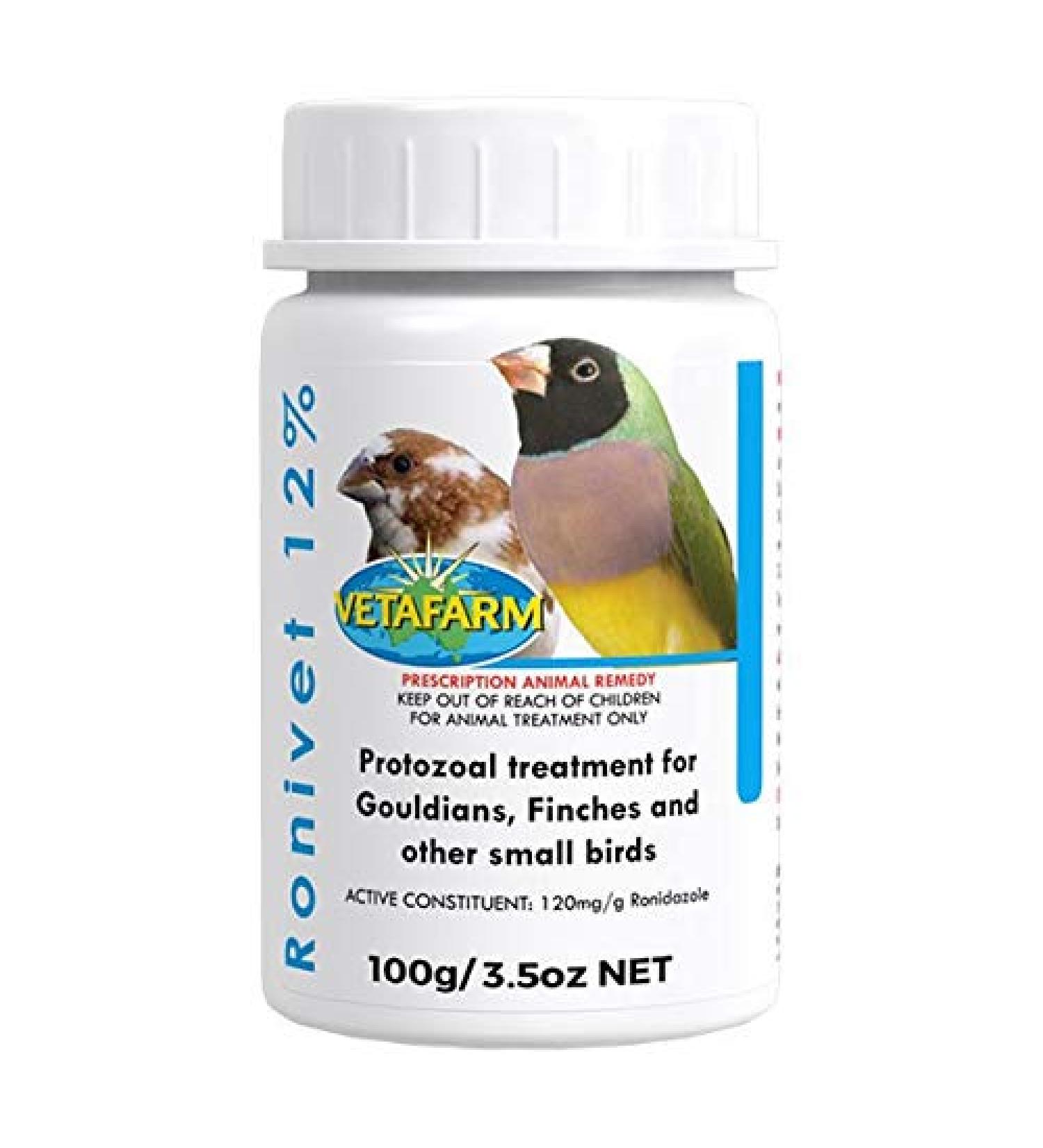 Vetafarm Ronivet 12% 100g Trichomoniasis Canker Treatment for Cage & Aviary Bird Gouldians Finches Canary's & Small Birds