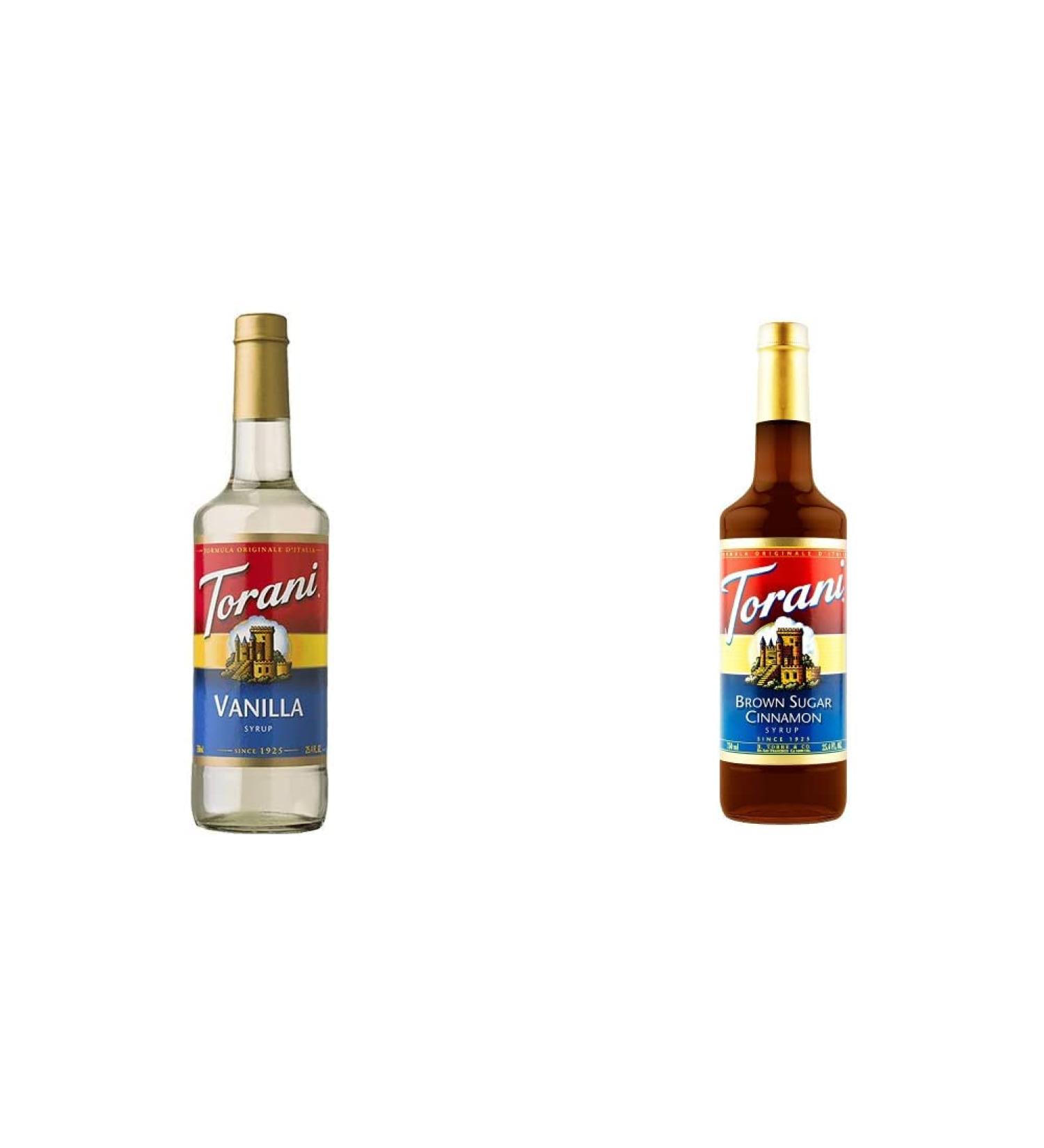 Torani Vanilla Syrup Pet Bottle Vanilla 750 ml. & Brown Sugar Cinnamon Flavour Syrup 750 Milliliter 750 ml (Pack of 1) Syrup Pet Bottle + Sugar Syrup - Buy Online on GoSupps.com