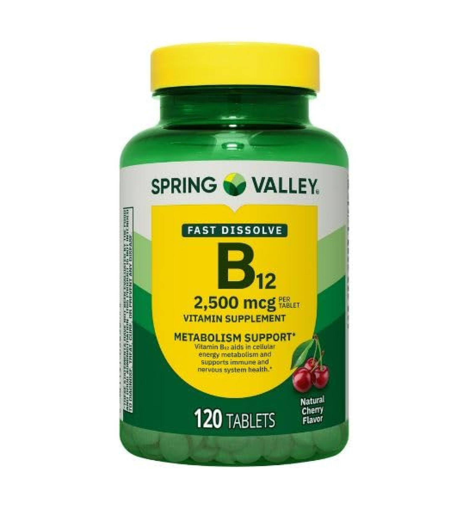 H4U Spring Valley Vitamin B12 Supplement Quick-Dissolve Tablets 2500 mcg Cherry 120 Count - Buy Online on GoSupps.com