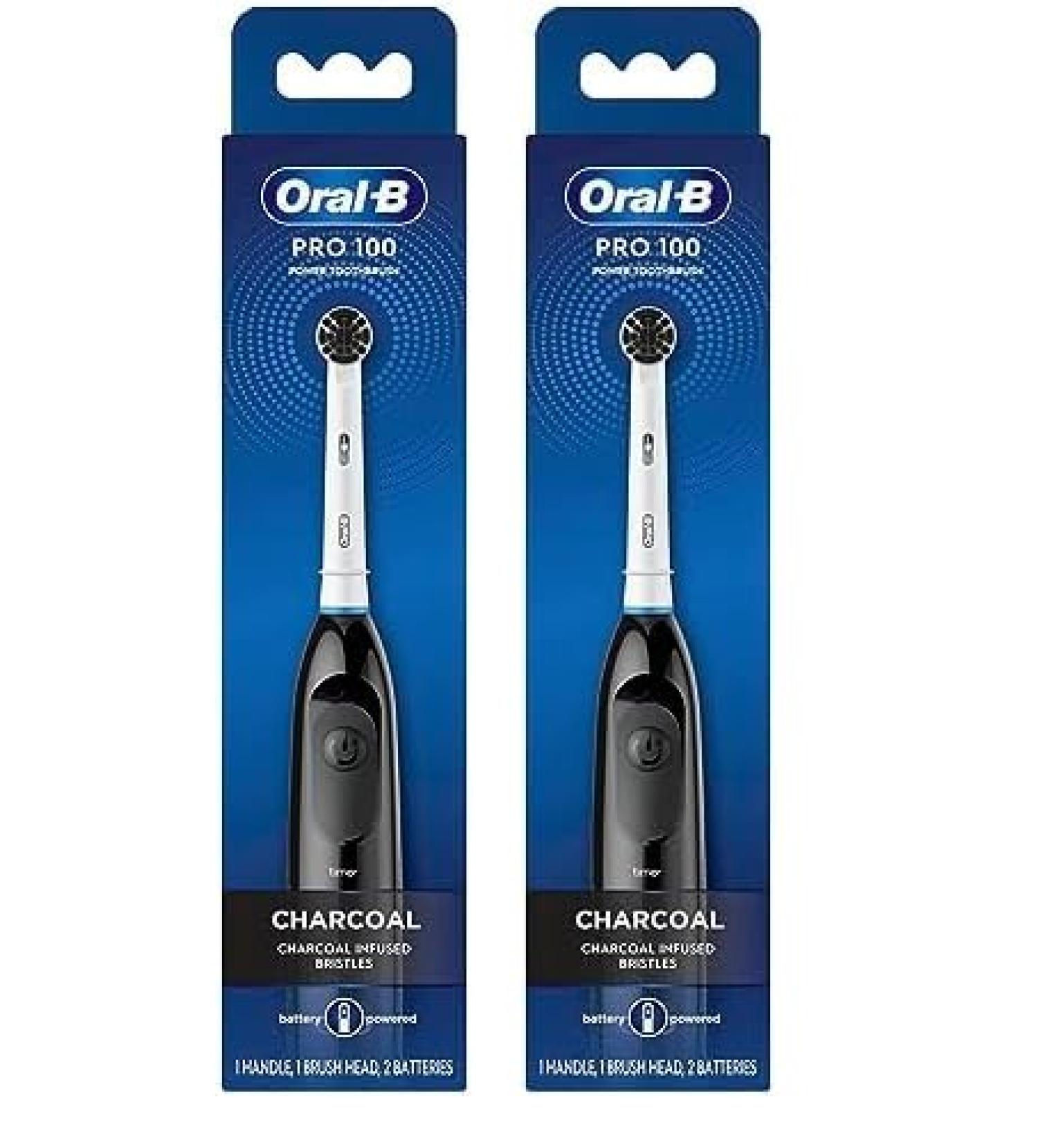 Oral-B Pro 100 Charcoal Electric Toothbrush (Pack of 2) - Battery Powered Black | International Shipping Available - Buy Online on GoSupps.com