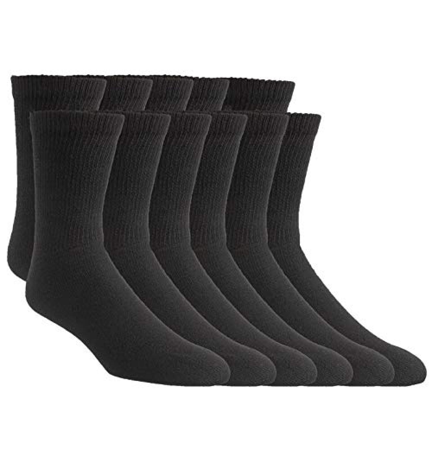 Diabetic Crew Socks - Breathable Cotton, Loose Fitting, Non-Binding Top Design - Pain Relief for Swollen Feet - Black (6 Pair, Size 9-11) - Buy Online on GoSupps.com