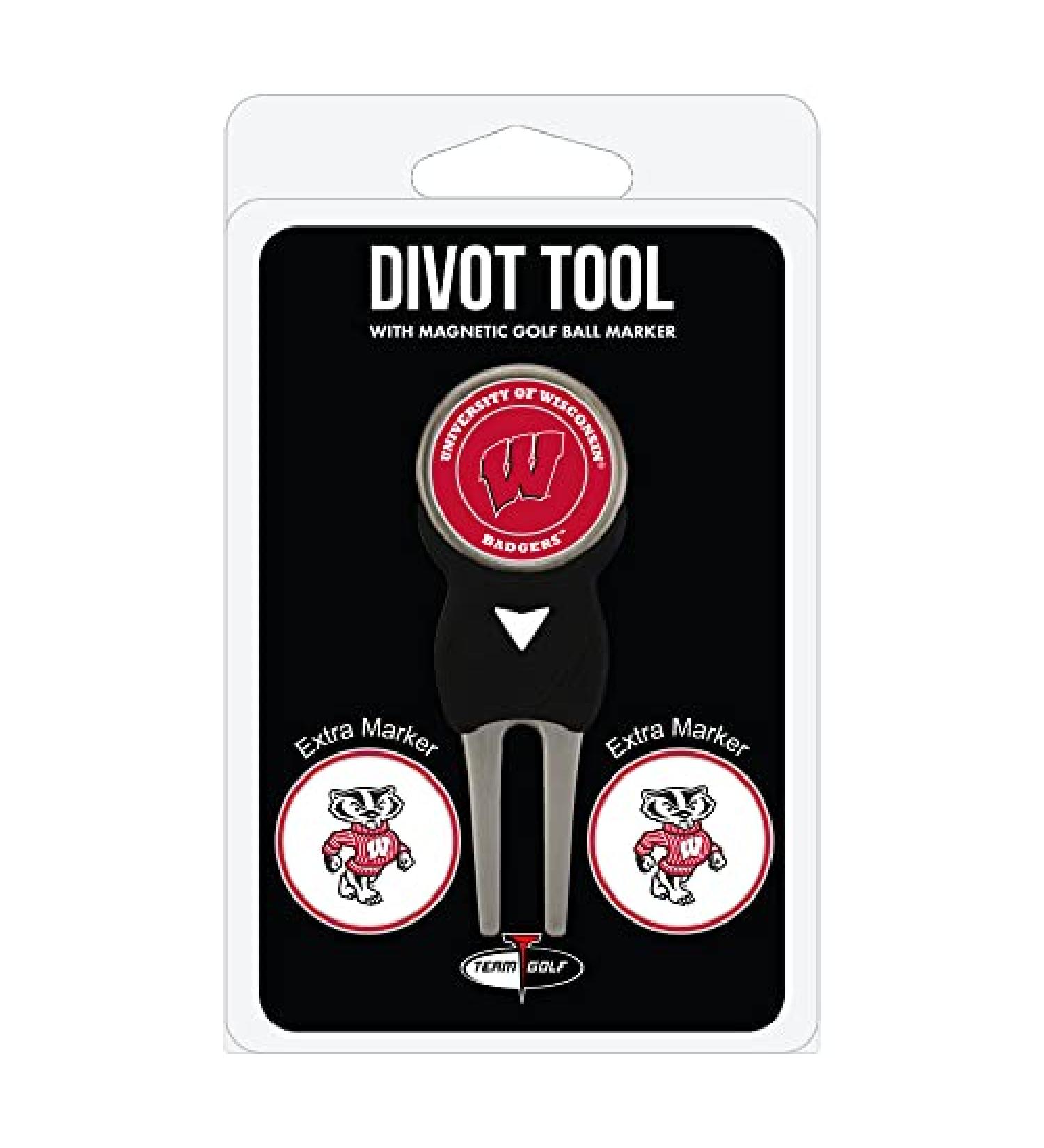 Team Golf NCAA Unisex-Adult NCAA Divot Tool with 3 Golf Ball Markers Pack, Markers are Removable Magnetic Double-Sided Enamel Wisconsin Badgers One Size Multi Team Color
