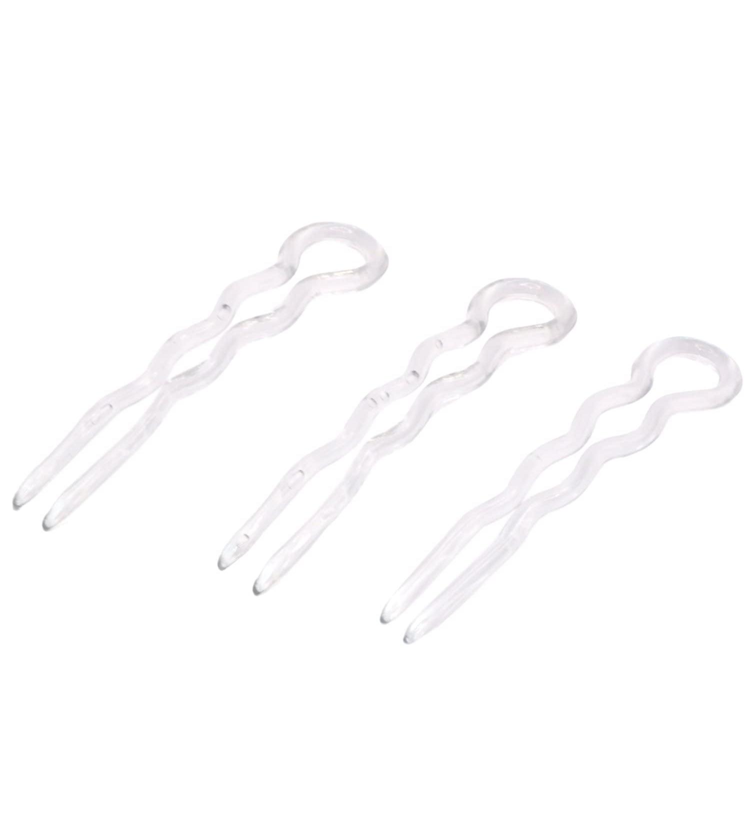 Parcelona French Slick Small Clear Wavy Chignon U Shaped Set - 3 Hair Pins - Made in France - Buy Online on GoSupps.com