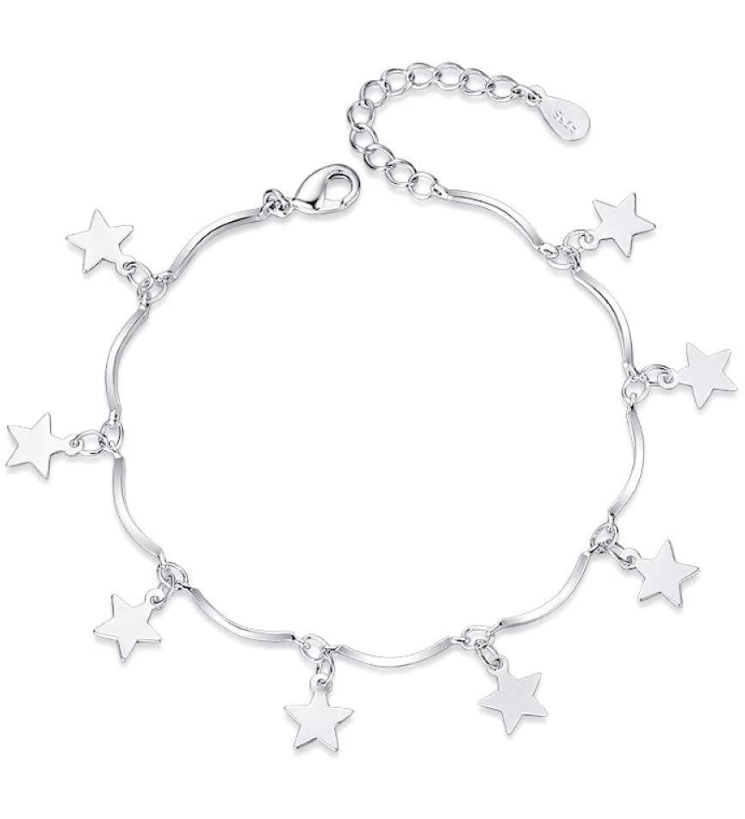 WIPPWER Silver Bracelet Sterling Silver Chain Bracelet Ladies Sterling Silver Bracelet Hand Silver Stars Bracelet Fashion Bracelet Ladies Silver Jewellery Gifts for Sisters - Buy Online on GoSupps.com