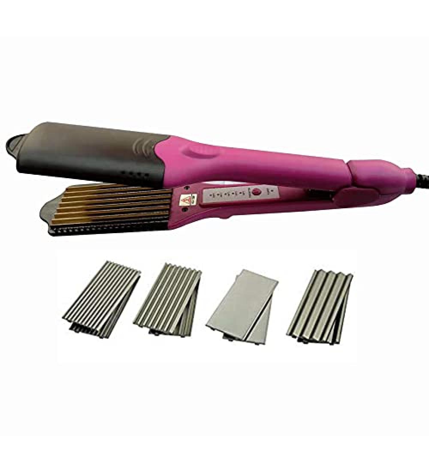 4 in 1 Hair Crimper & Wave Curler - Interchangeable Plates for Fluffy Styles | Purple Hair Styling Tool - Buy Online on GoSupps.com