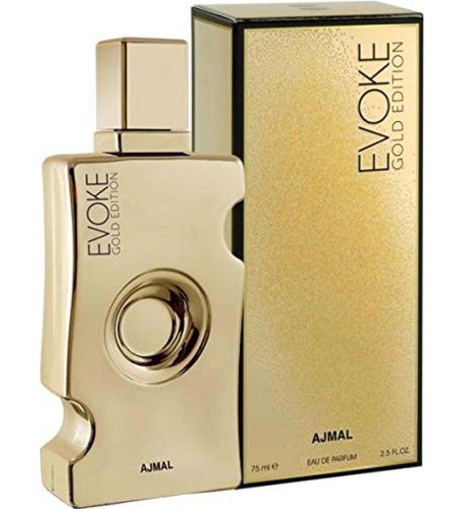 Evoke Gold for Women EDP - Eau de Parfum 75ML (2.5 oz) | Arabian Perfumery | Fresh & Spicy Opening Through Pink Pepper & Bergamot Floral Heart w/ Orris Woody & Powdery Base | Glamorous | by Ajmal - Buy Online on GoSupps.com