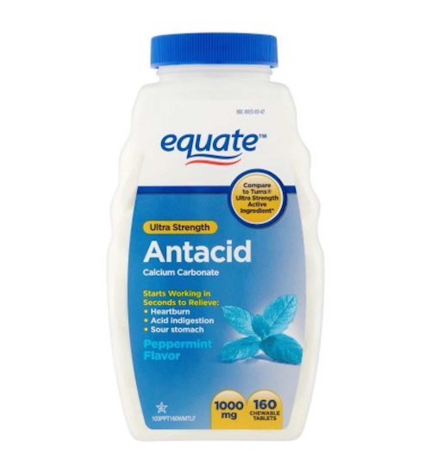 Equate Antacid Ultra Strength 160 Chewable Tablets 1000 Mg Peppermint Flavor