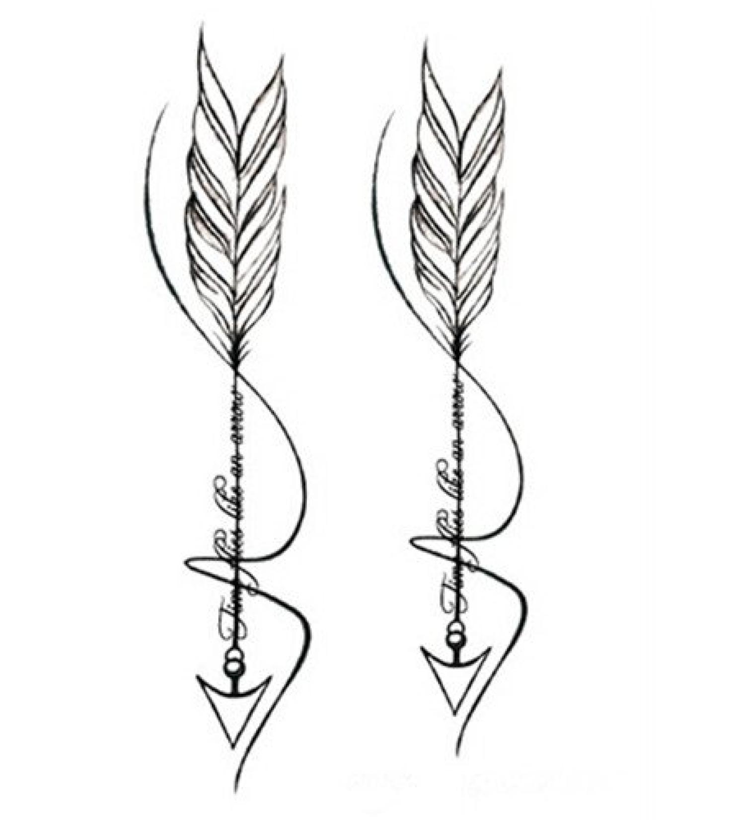 SanerLian Waterproof Temporary Fake Tattoo Stickers Cool Grey Feather Arrow Design Set of 2