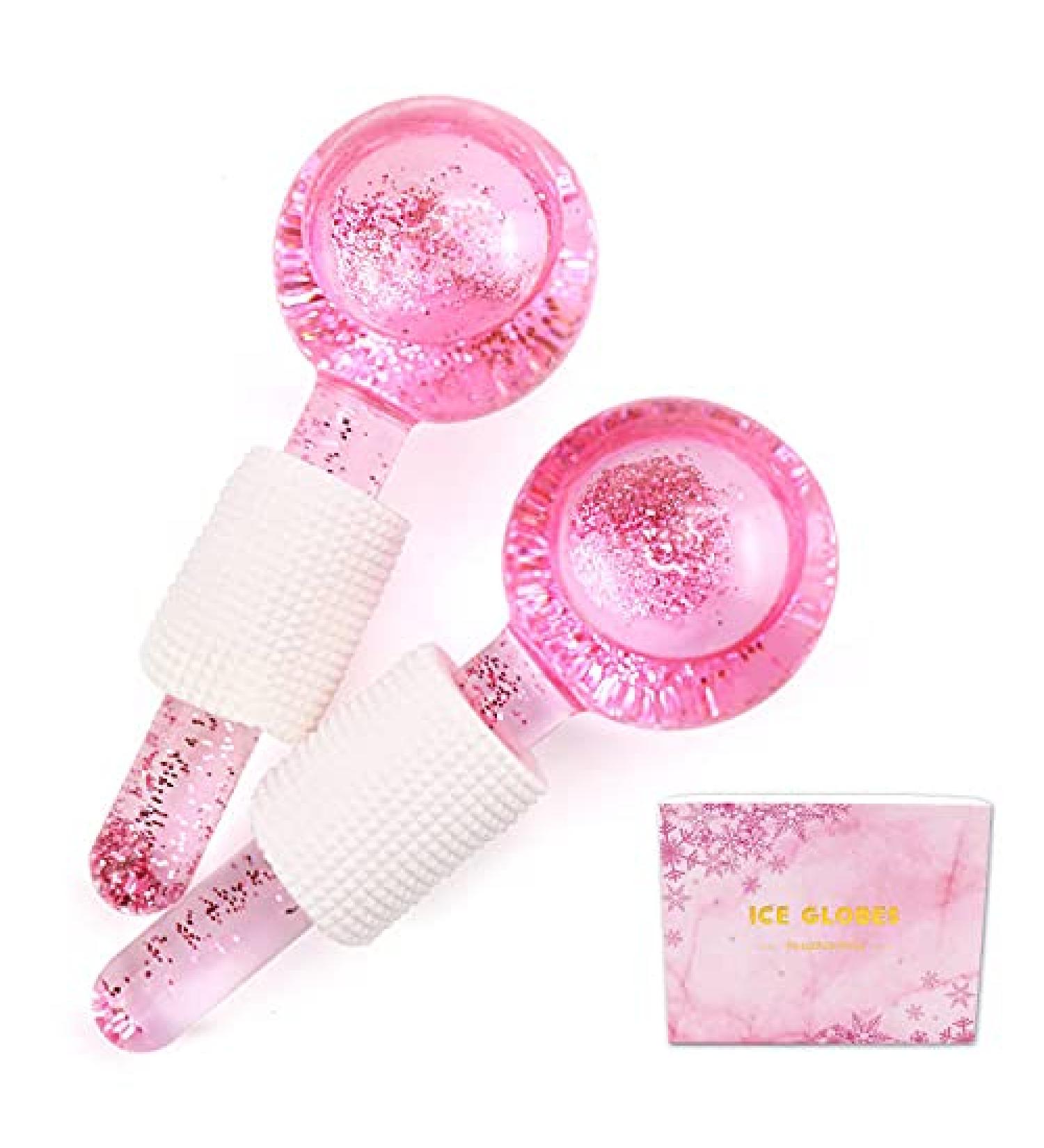 Poleview Pink Glitter Ice Globes for Facials - Cooling Face Roller for Skincare, Anti-Ageing, and Circulation Enhancement - Buy Online on GoSupps.com