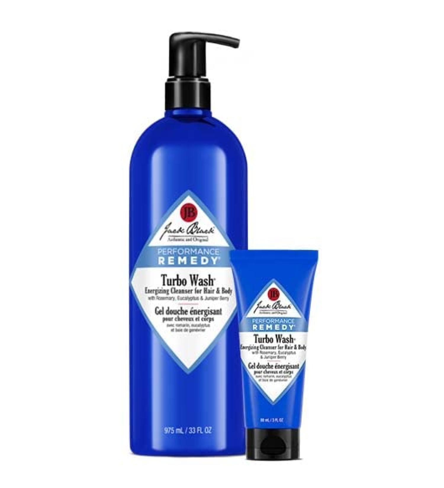 Jack Black Turbo Wash Energizing Cleanser for Hair & Body Turbo Wash Home and Away Set 33 Fl Oz and 3 Fl Oz