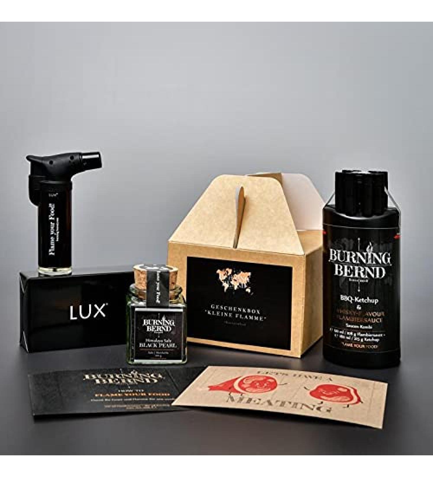 BBQ Ketchup for Flamb ing | Gourmet Grill Gift Box | Burning Bernd Whisky Flavor & Gun Powder Chili Salt - Buy Online on GoSupps.com