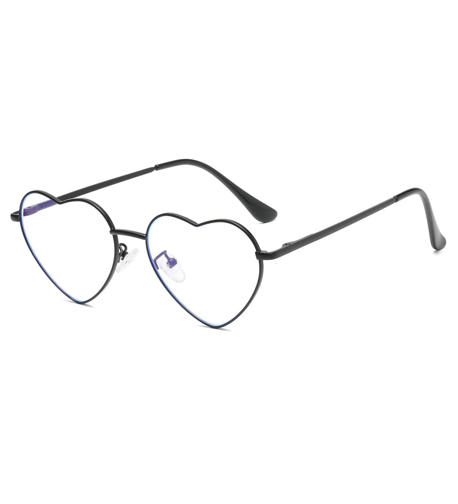 JOVAKIT Heart Shaped Blue Light Blocking Glasses - Fashionable Vintage Metal Frame Eyeglasses for Women - Stylish Protection 54mm Black - Buy Online on GoSupps.com