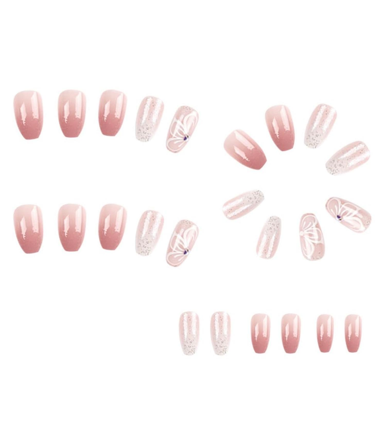 Qyrugcxs Gradient Glitter Nails Gradual Change Butterfly Rhinestones Nails Wearable Press on Nails Full Cover Nail Tips - Buy Online on GoSupps.com