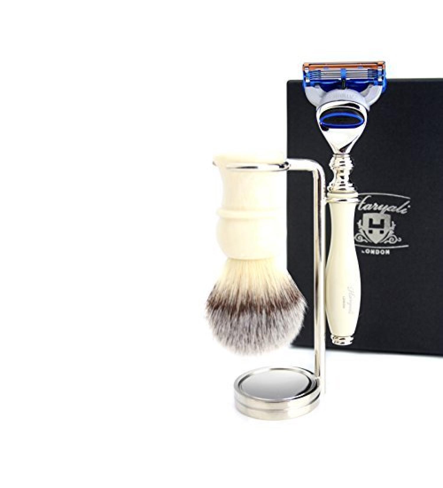 5 Edge Shaving Razor Set with Synthetic Hair Brush & Stainless Steel Stand - Ideal Grooming Kit for Men - Buy Online on GoSupps.com