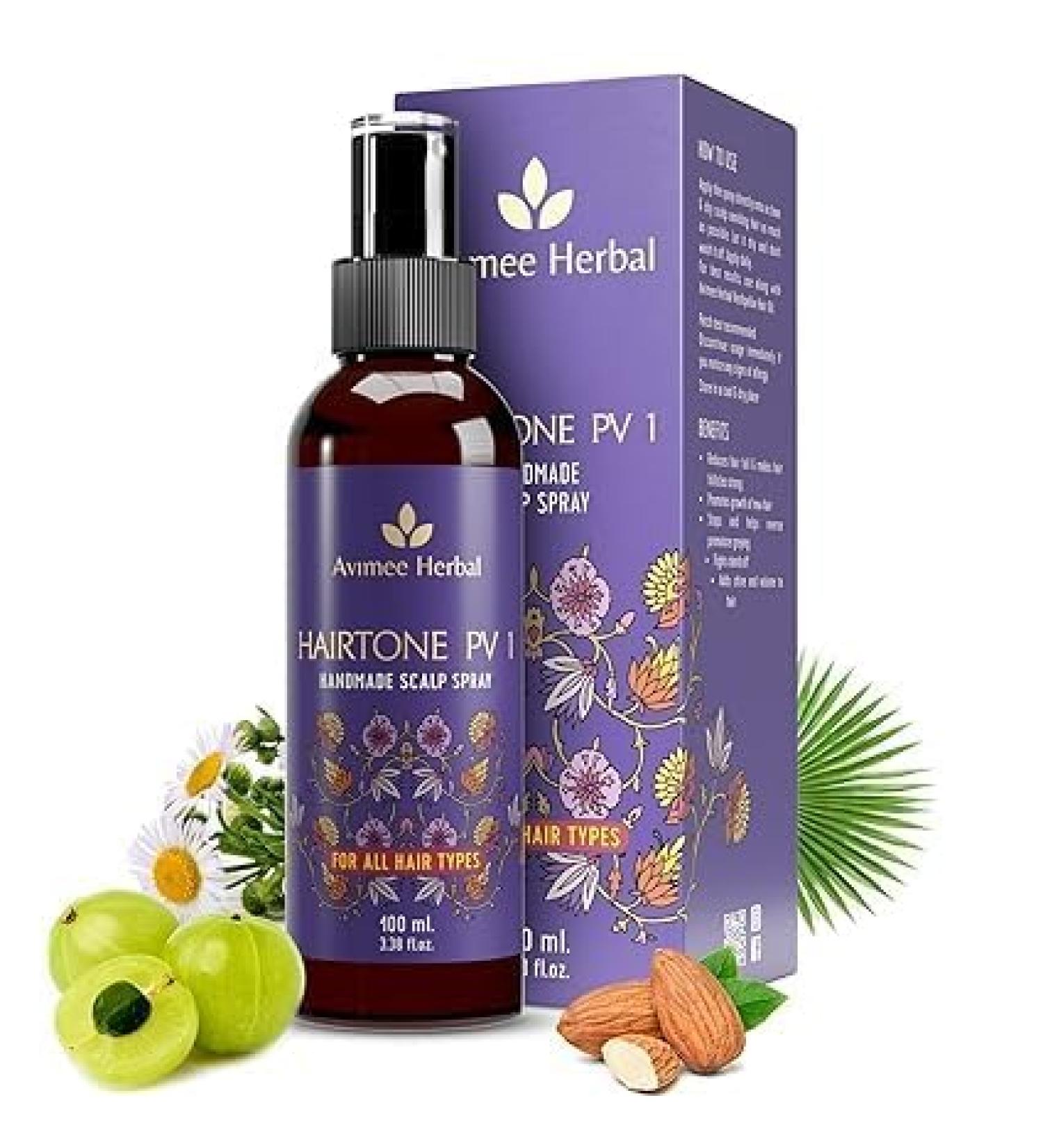 Avi.mee Herbal Hairtone PV 1 Scalp Spray - Natural DHT Blocker Fights Hair Fall with Rosemary Saw Palmetto Amla Methi & Bhringraj | Hair Serum for Men & Women - 100 ml - Buy Online on GoSupps.com