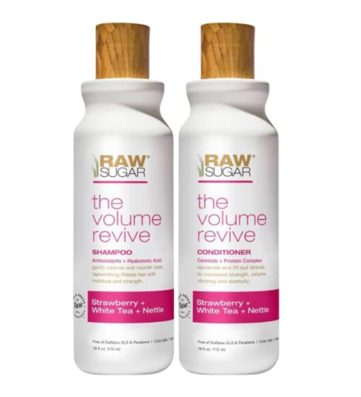 R S Raw Sugar Volume Revive Shampoo & Conditioner Set - 18 Fl Oz (Pack of 2), with Antioxidants, Hyaluronic Acid, Strawberry, White Tea, Nettle - Vegan Formula - Buy Online on GoSupps.com