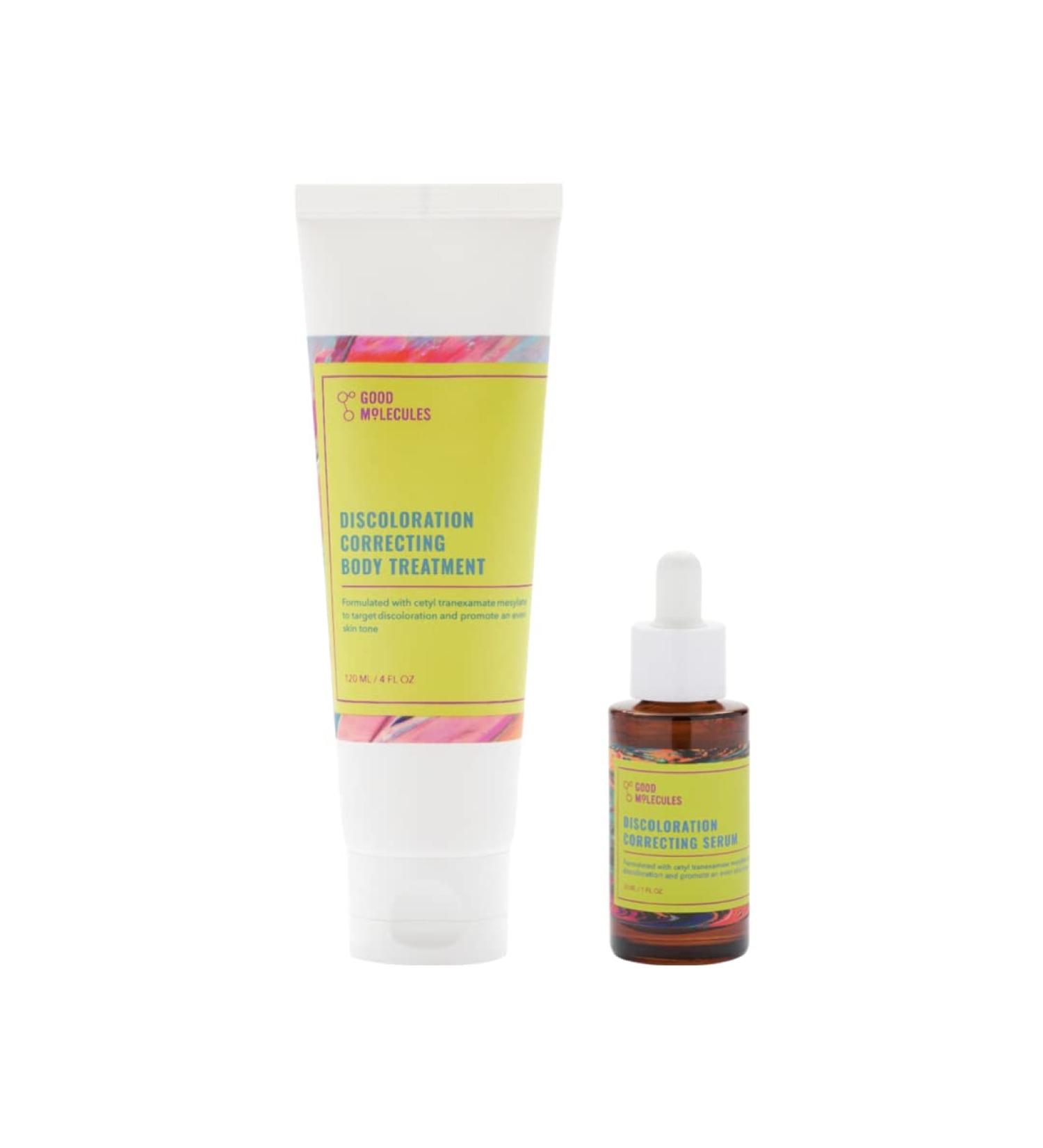 Good Molecules Discoloration Correcting Face Serum (30 ml) and Discoloration Correcting Body Treatment (120 ml) - Set of 2
