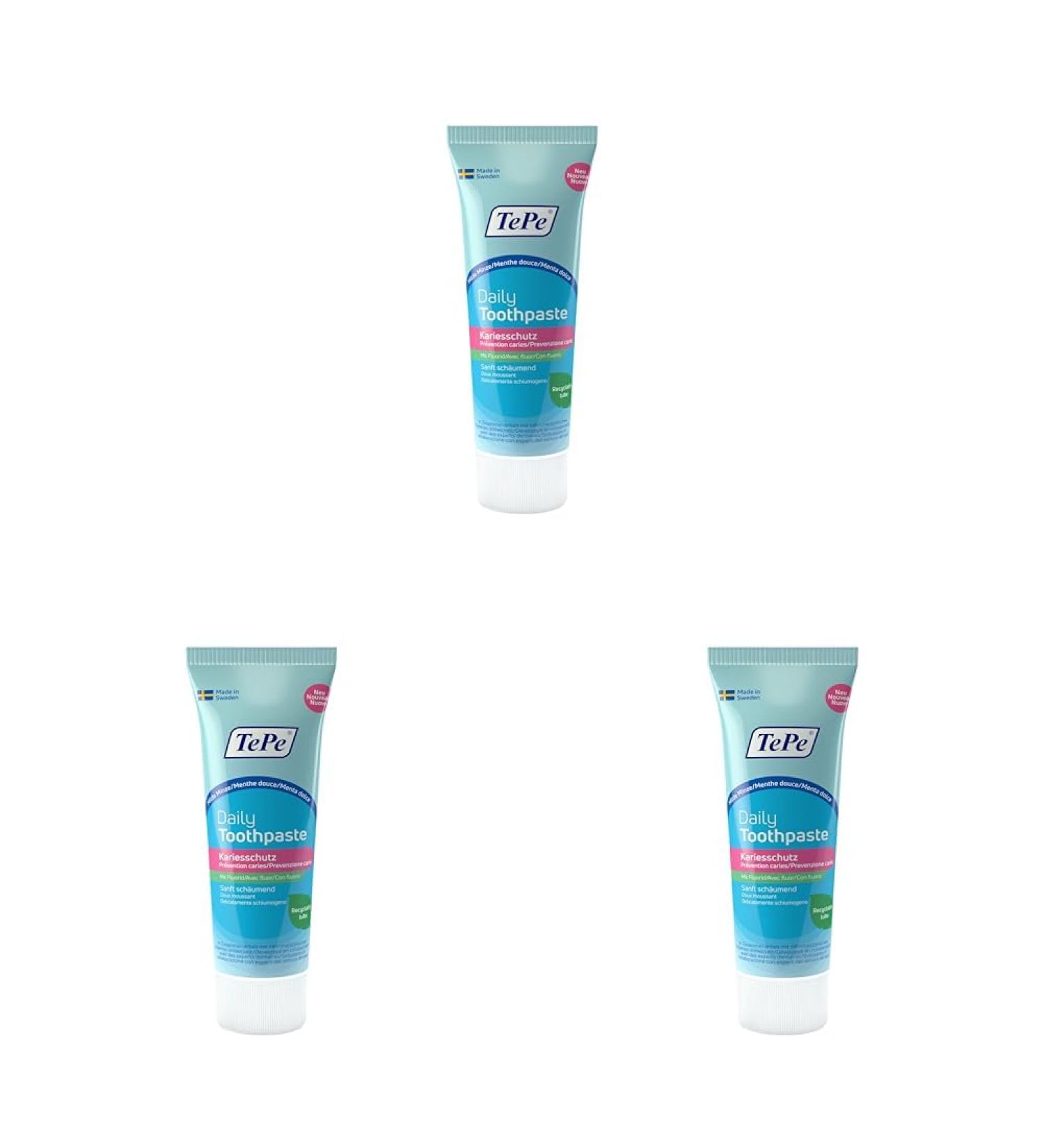 Tepe Daily Toothpaste - Mild Mint Gentle Formula Age-Appropriate Fluoride for Caries Prevention (Pack of 3) - International Shipping Available - Buy Online on GoSupps.com